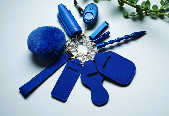 Safety Keychain with Pepper Spray 10 Piece Set - Blue